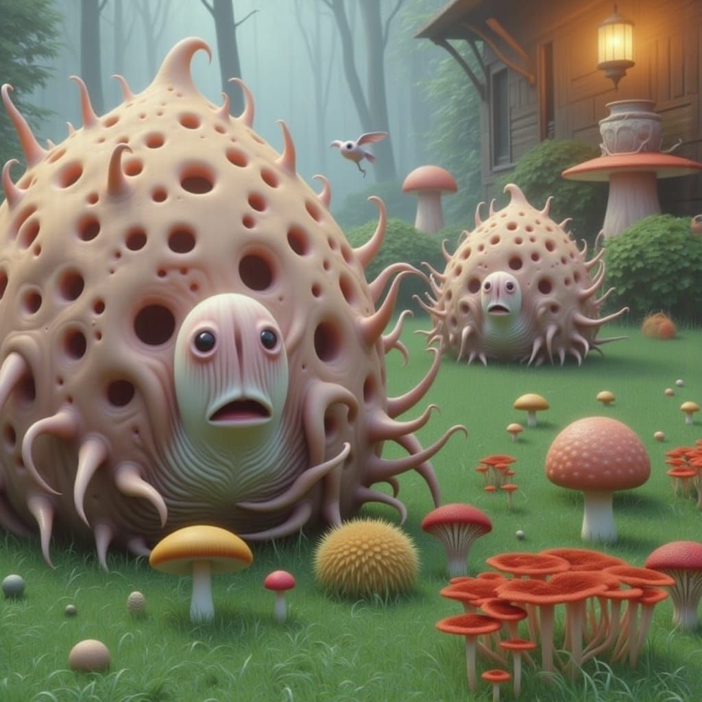 Creepish Cute Giant Mushroom Spider Hunting