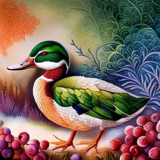 Grape Duck Portrait: Intricate, Detailed, and Colorful