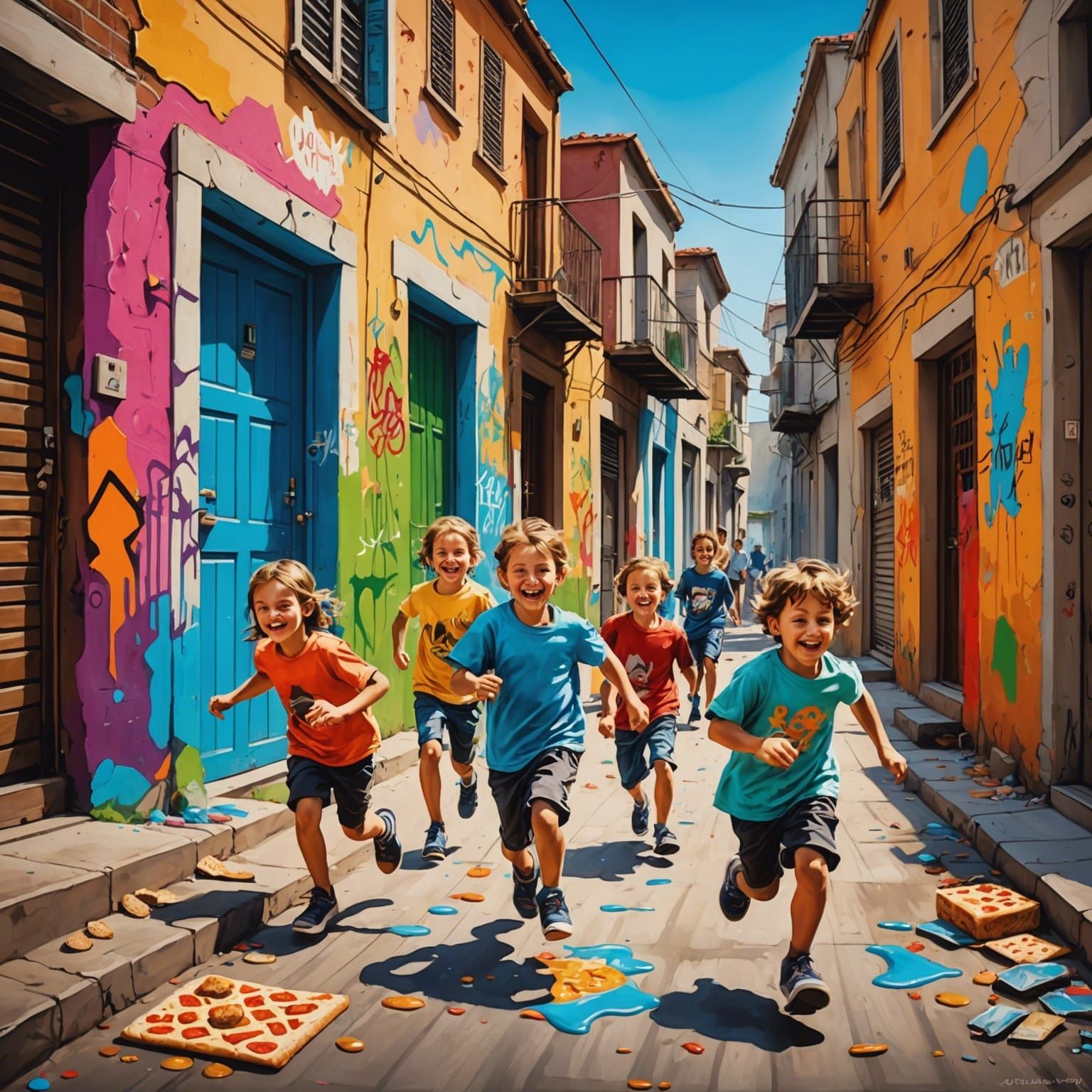 Joyful Passover Search: Children in Graffiti Art Style