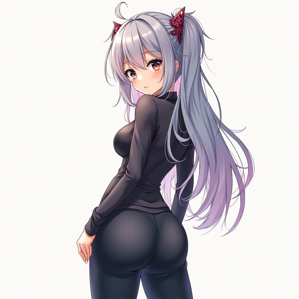 Anime Girl in Leggings with Vibrant Hair Clips