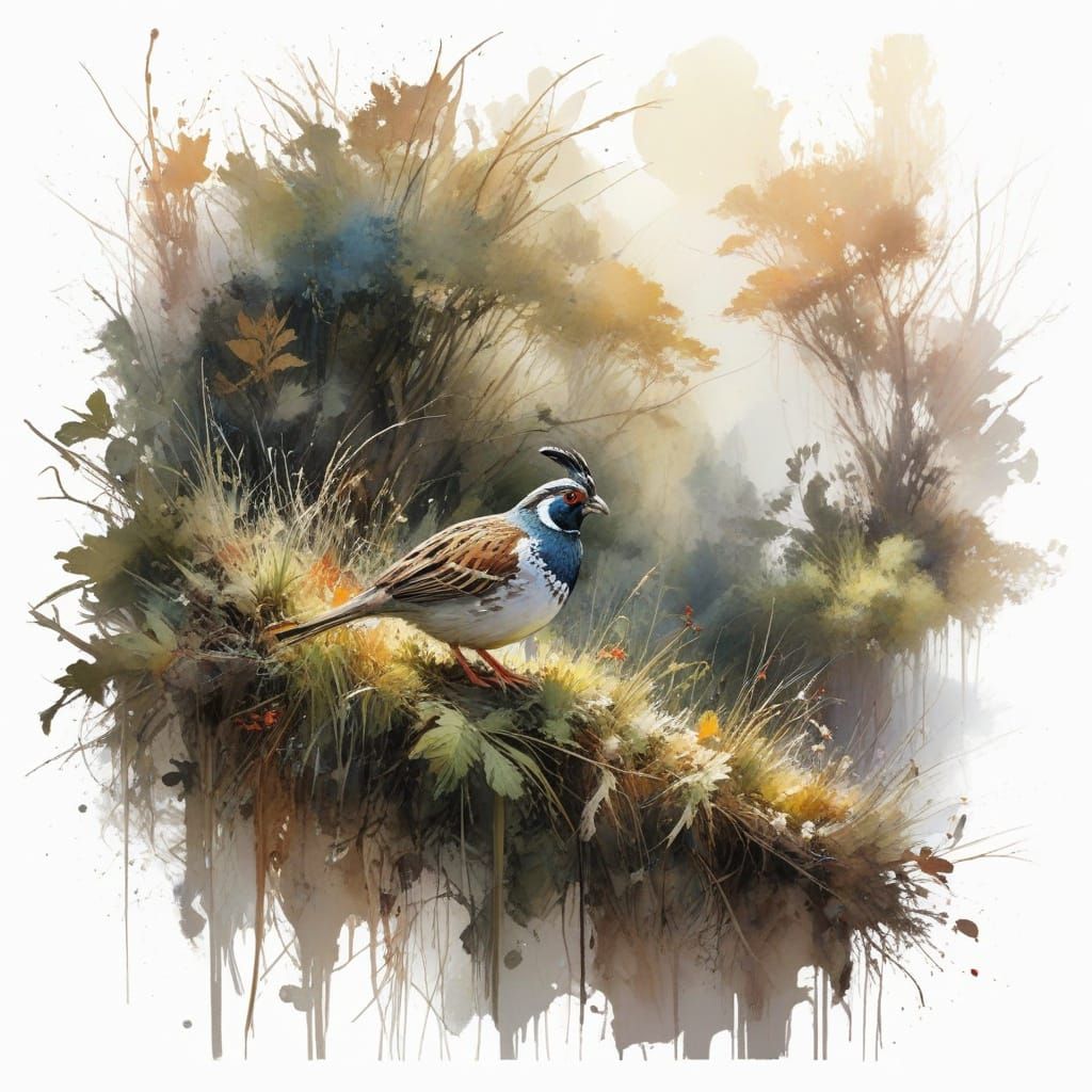Quail in Forest Watercolour Painting