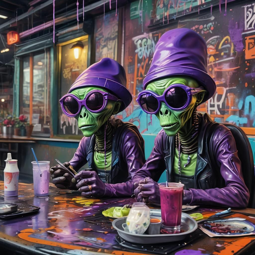 Aliens on a Date: Graffiti Street Art Fusion