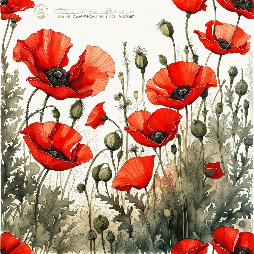 Botanical Ink Drawings - Red Poppy