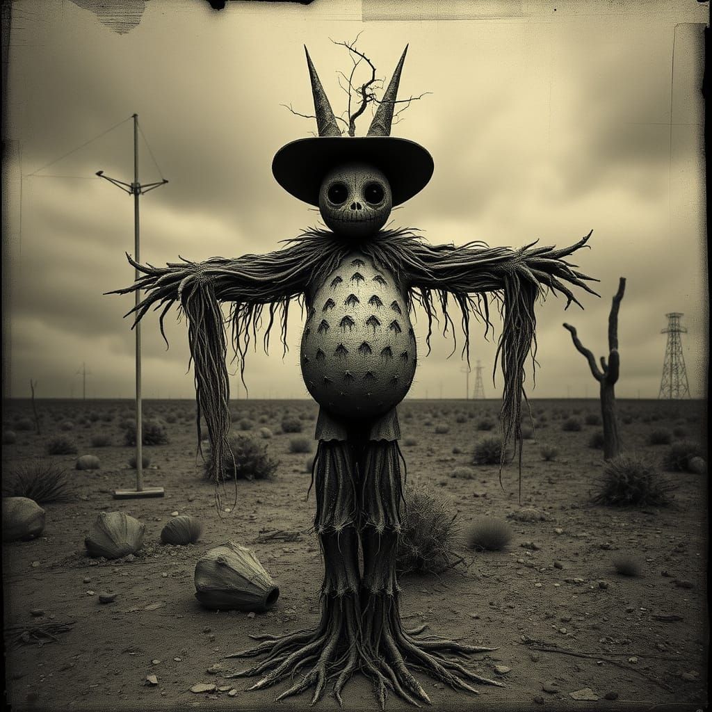 Surreal Scarecrow Emerges from Dystopian Wasteland
