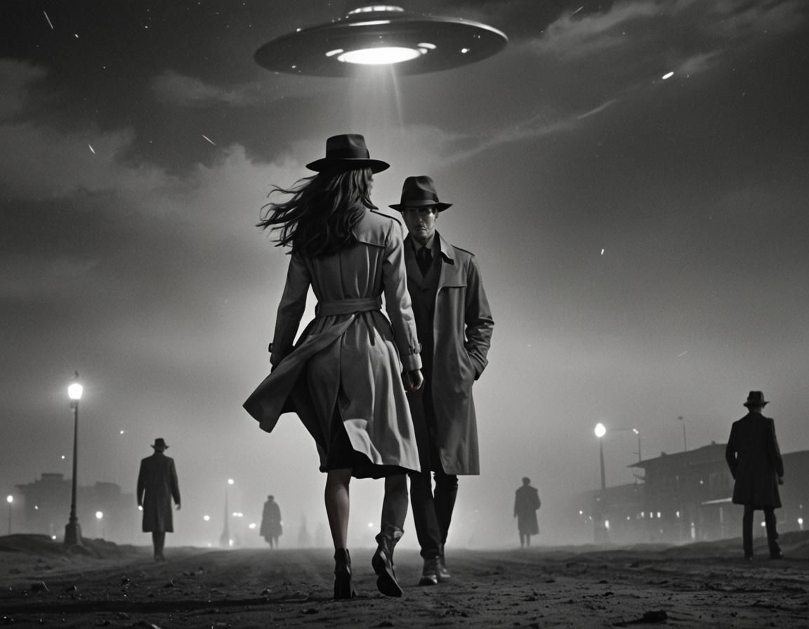 Film Noir: Woman Arriving in Flying Saucer