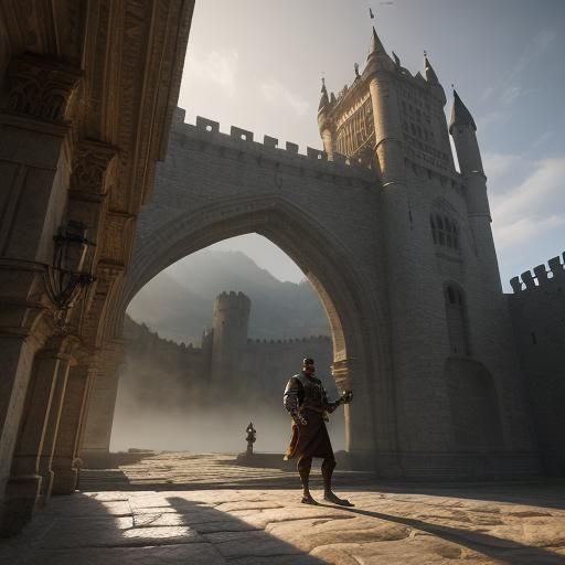 Colossal Arabian Bodybuilder Laughs at Castle Door