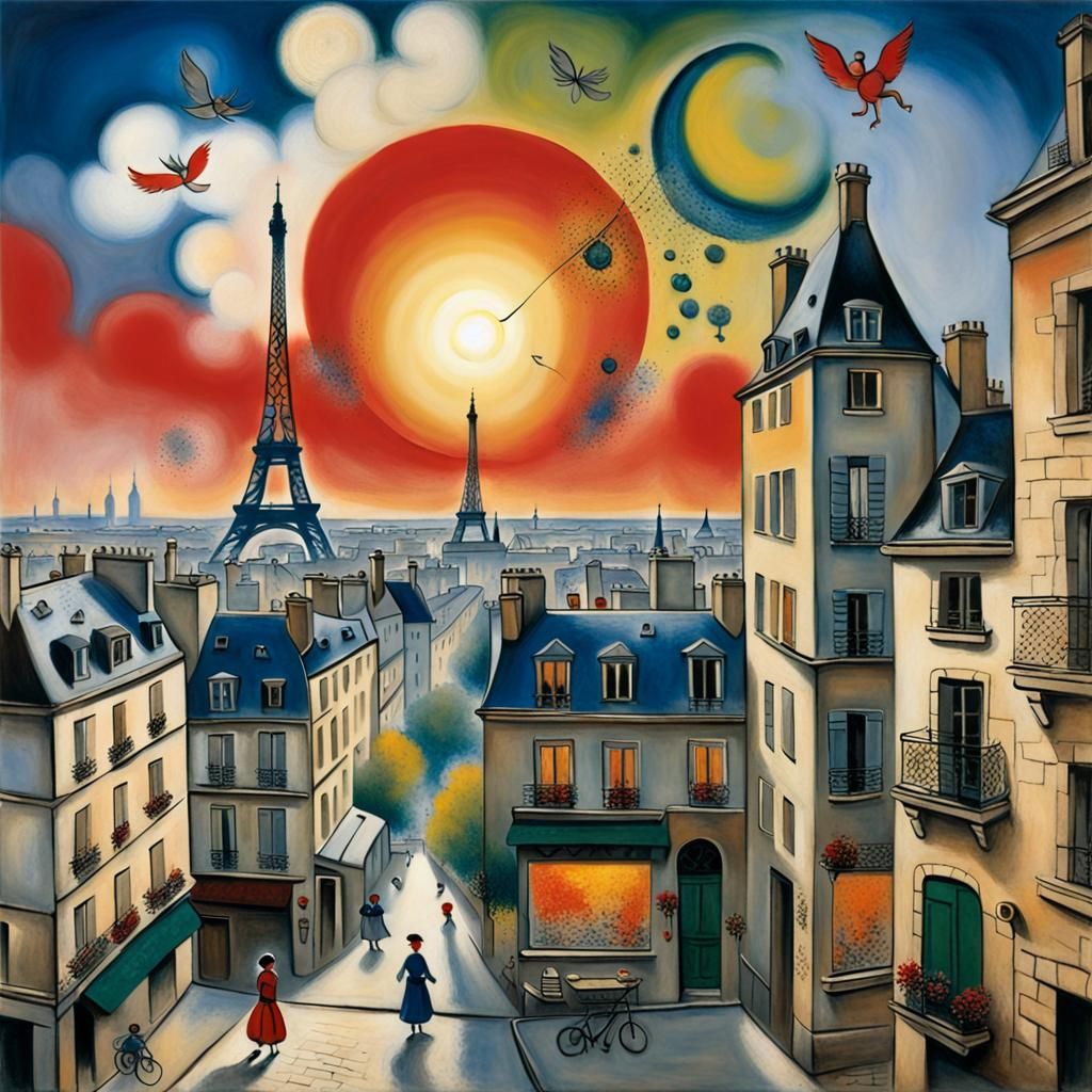 Surreal Paris Sunrise in Chagall Style