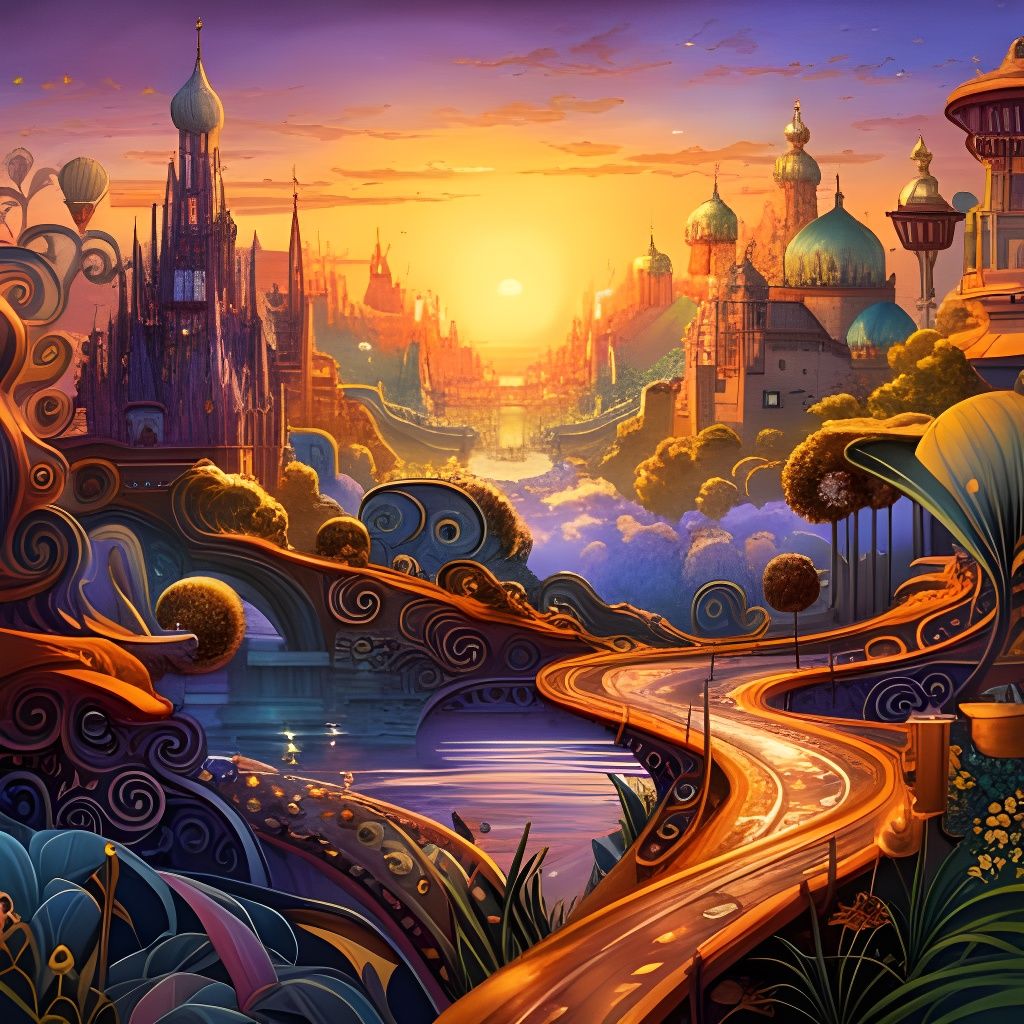 Ornate Futuristic Highway in Art Nouveau Style