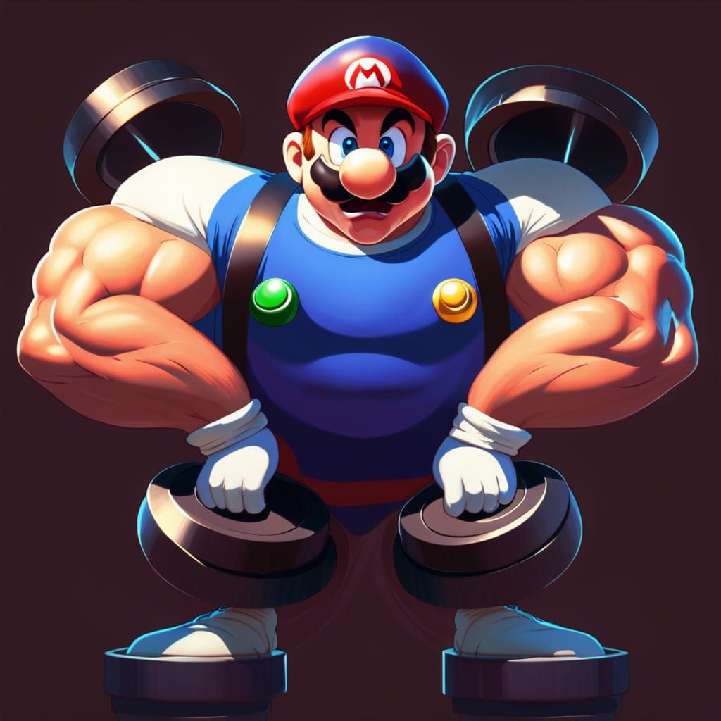 Gigachad Luigi Lifts Weights: Hyperrealistic Digital Art