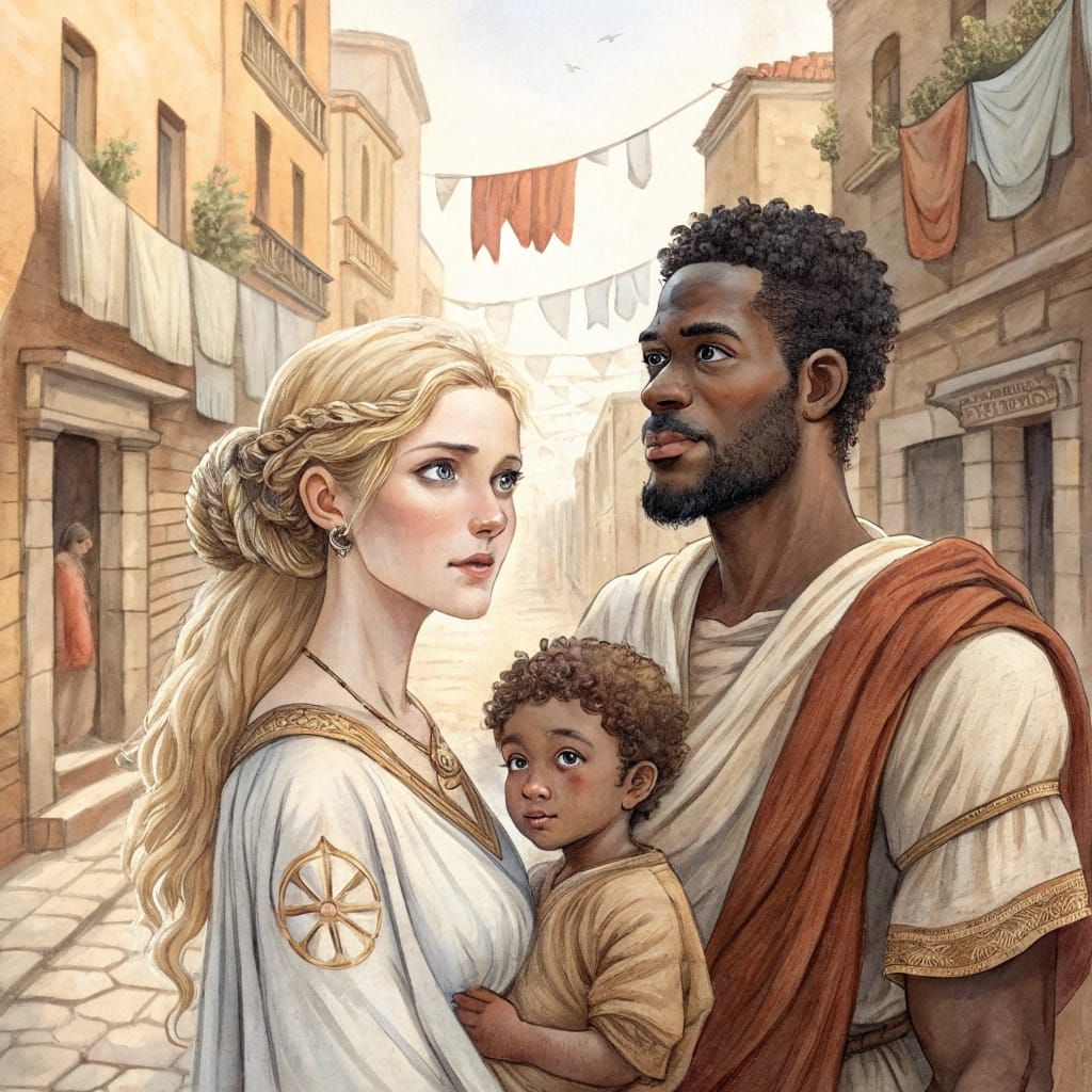 Family Life in Ancient Rome: A Watercolor Painting