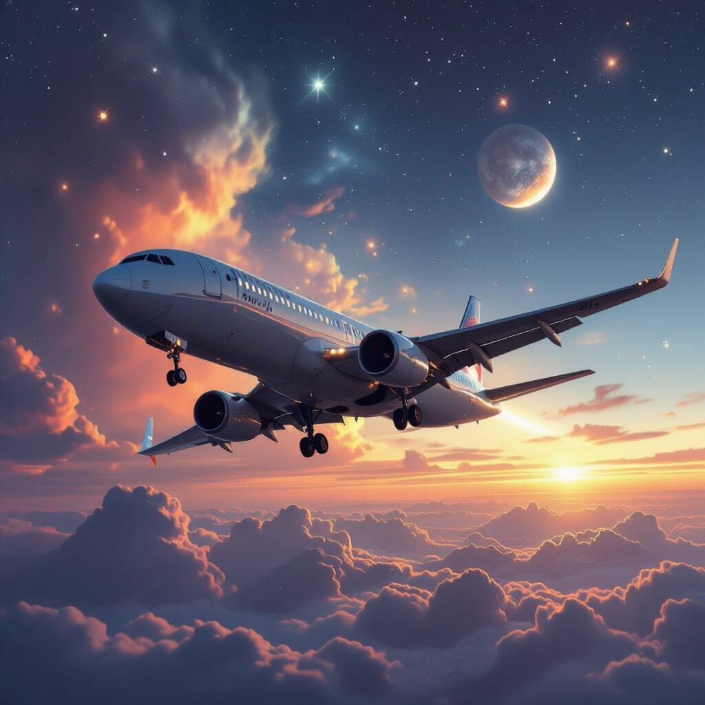 Futuristic Aircraft in Space Station, Epic Digital Matte Pai...