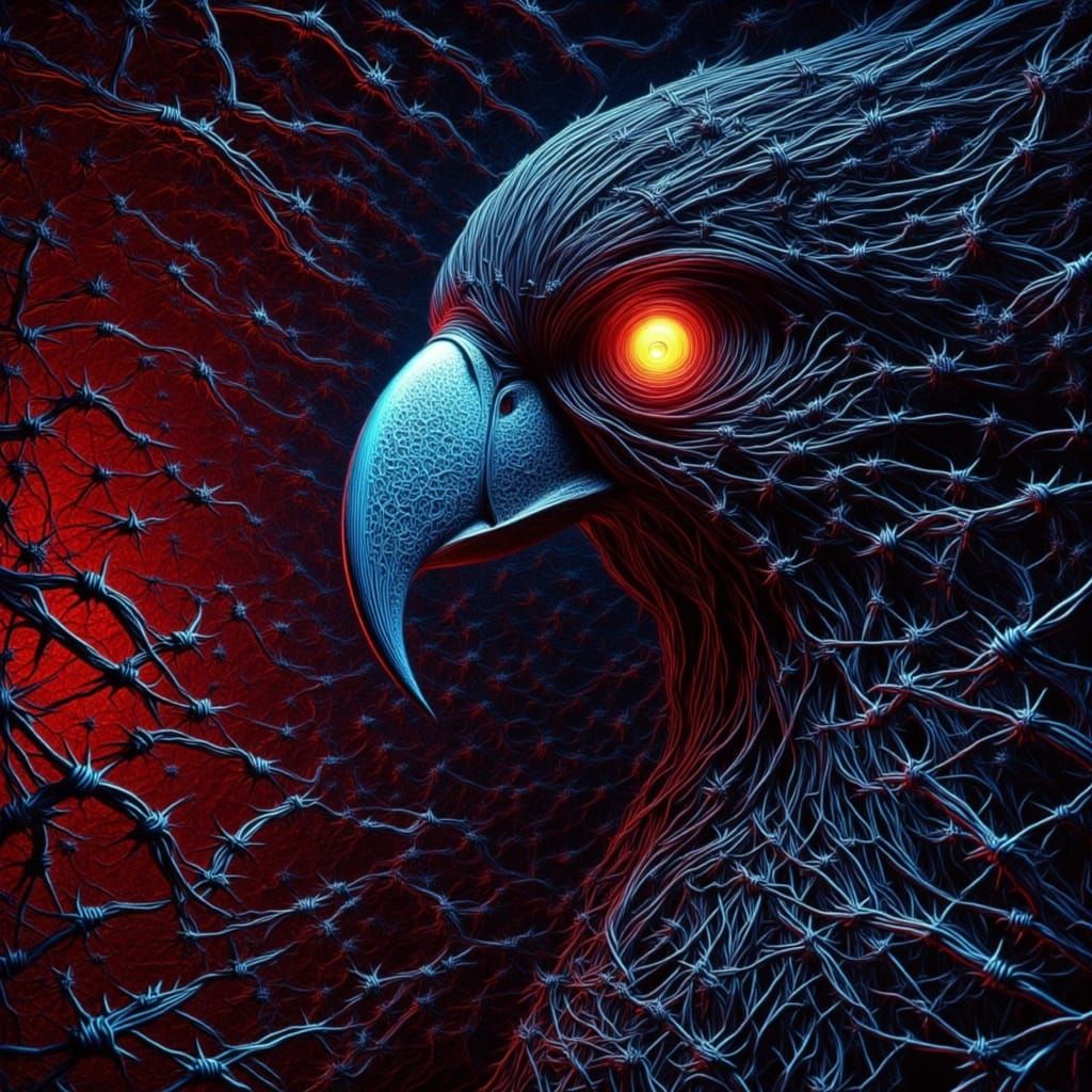 Barbed Wire Parrot in Thorny Maze: Wired Art