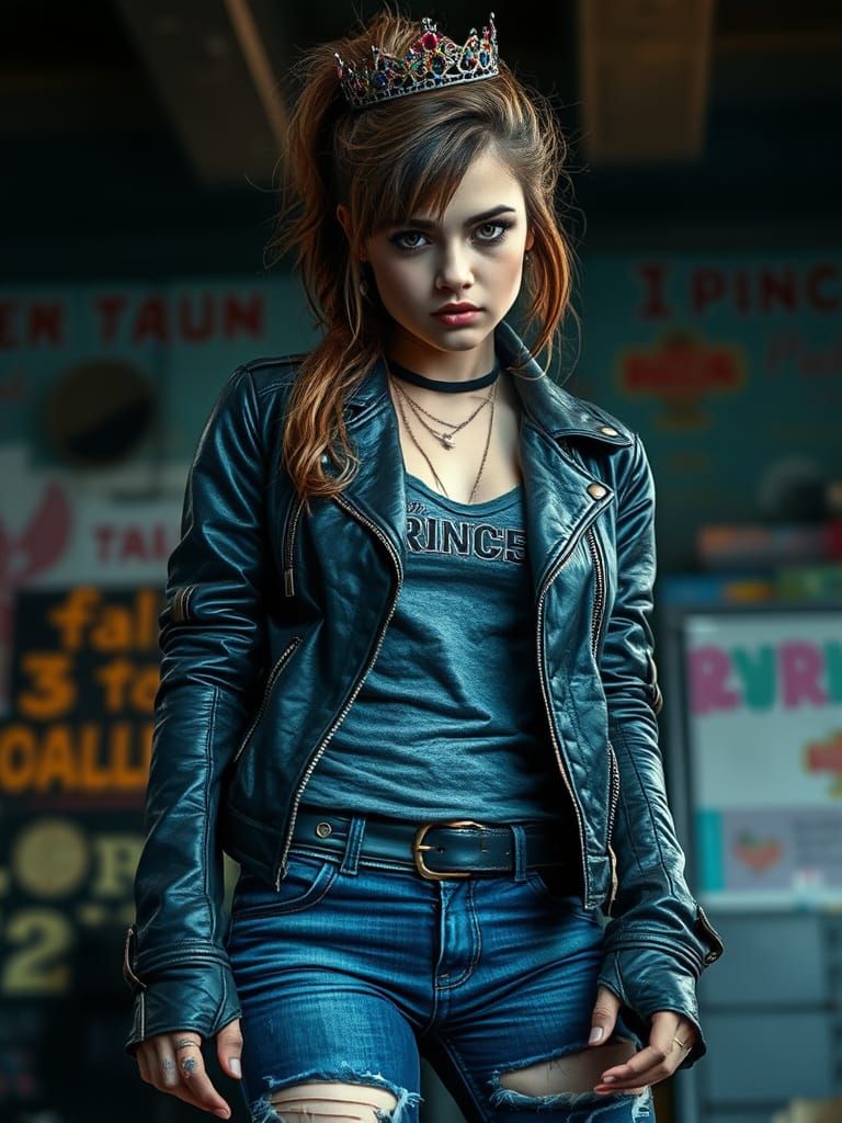 Rebellious Princess in Cyberpunk Aesthetic