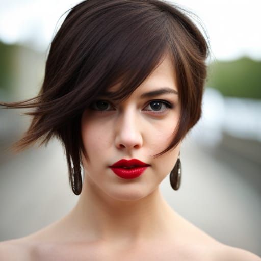 Charming Brunette with Red Lipstick Portrait
