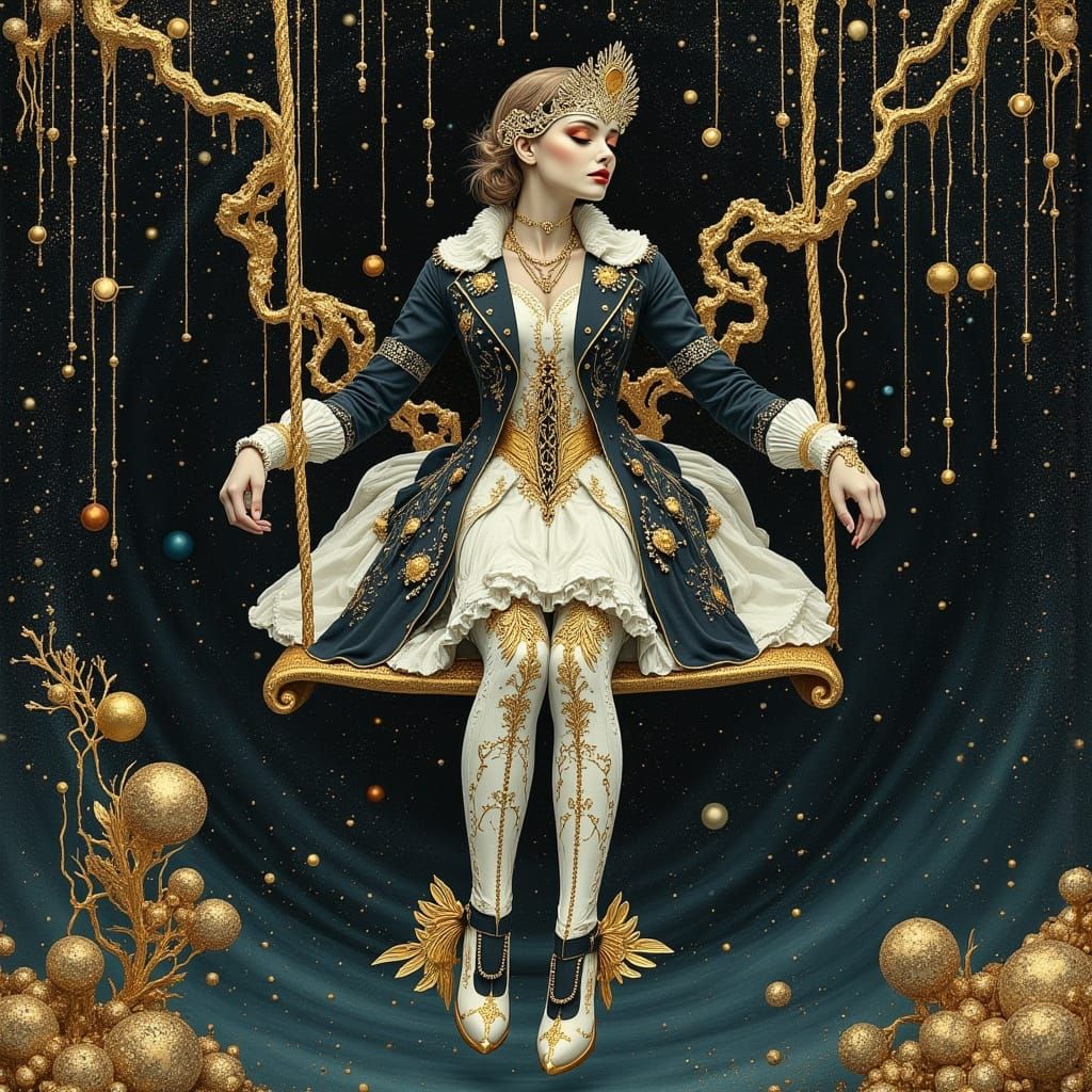 Victorian Biopunk Woman on Swing in Gothic Art Style