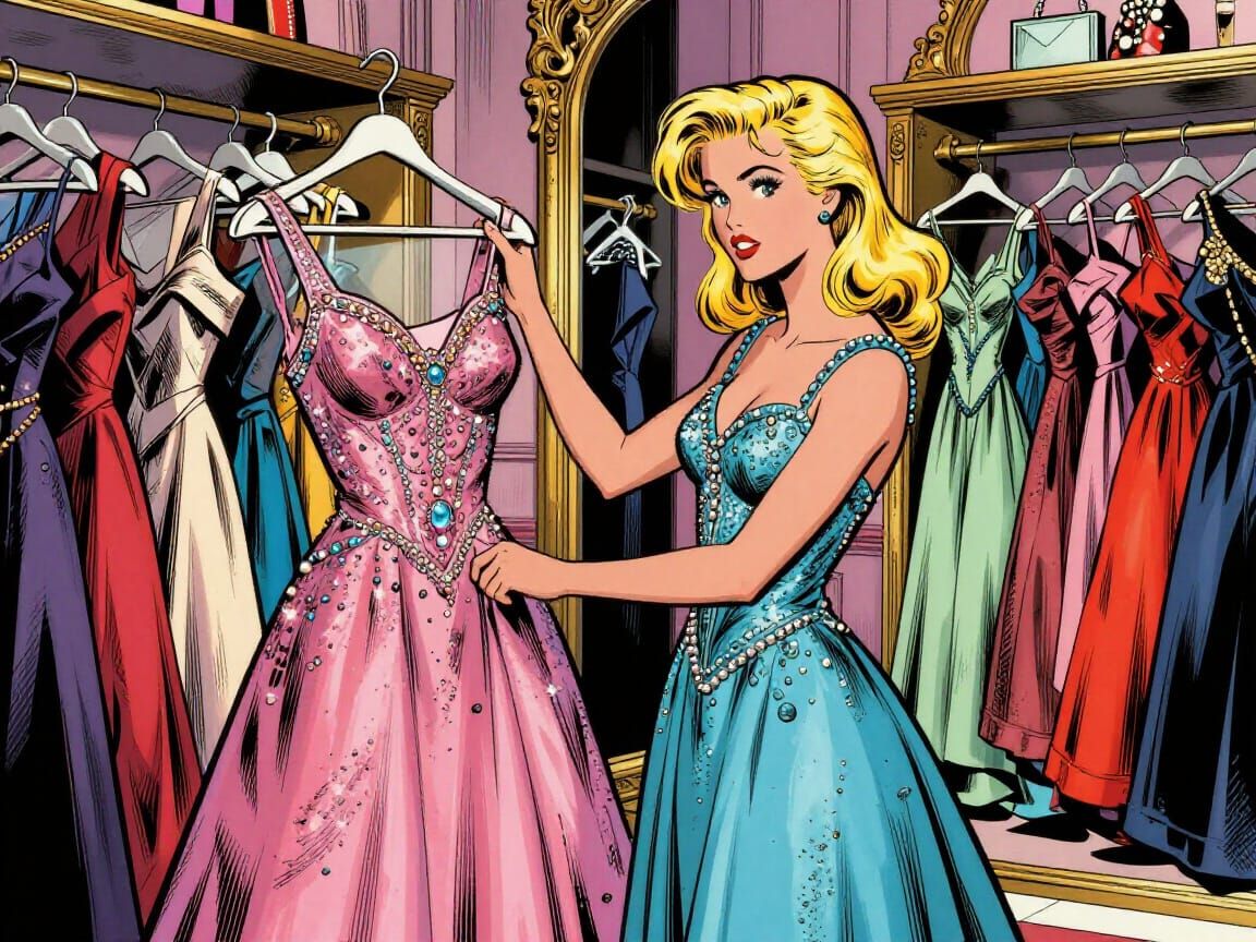 Emma Frost Chooses Prom Dress in Vintage Comic Style