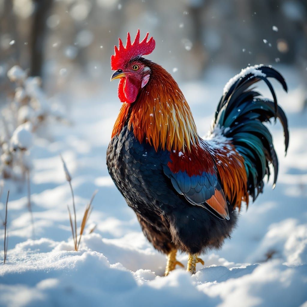 Rooster Thaws the Frozen Landscape with His Fiery Song