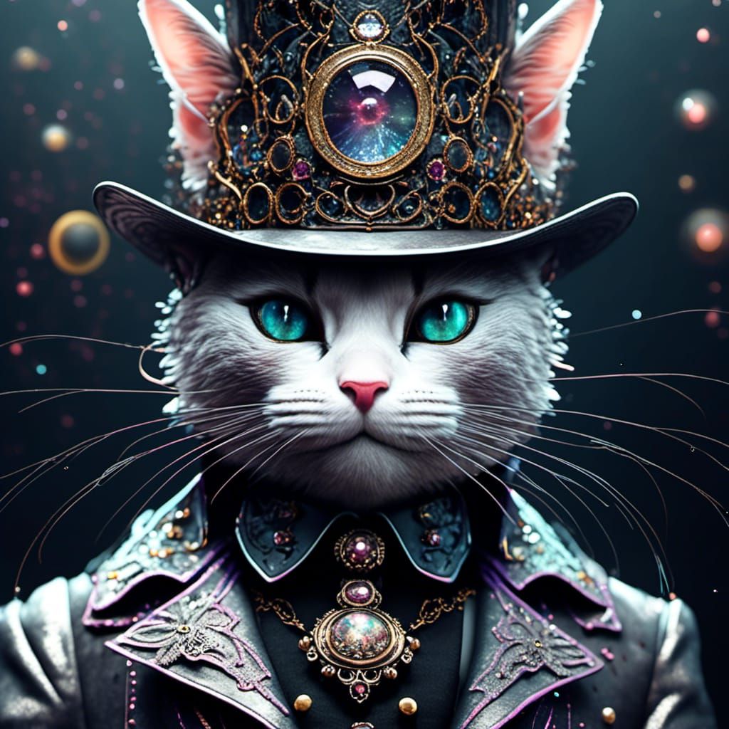 Elegant Anthropomorphic Cat in Top Hat with Shimmering Aura