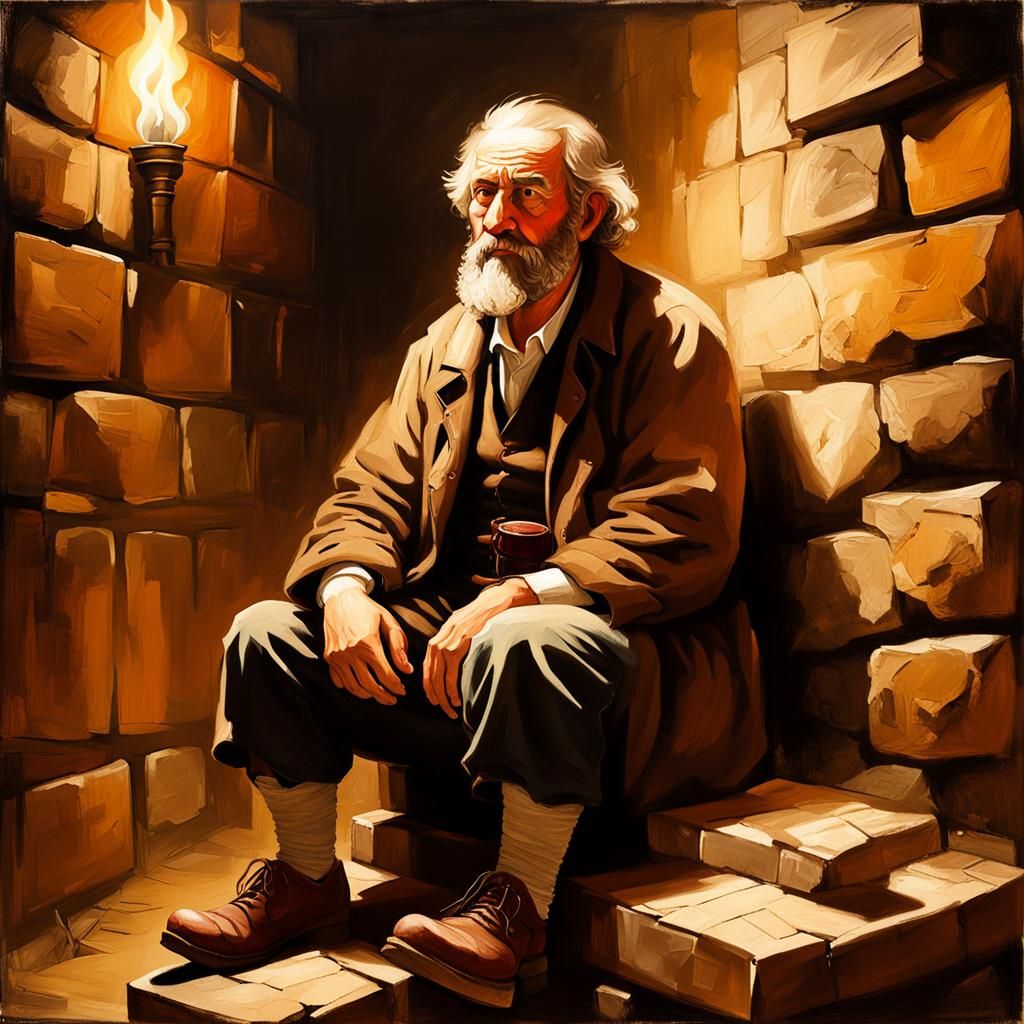 Gloomy Dark Academia: Geologist in Rembrandt Style