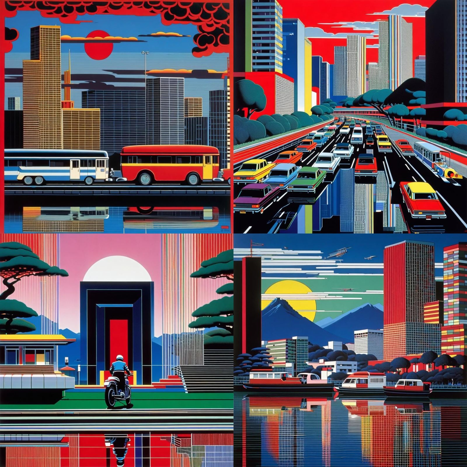 Vibrant 80s Urban Landscape in Retro Style