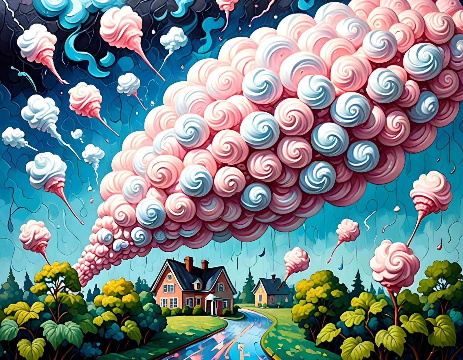 Marshmallow Tornado with Nymph in Neo-Impressionist Style