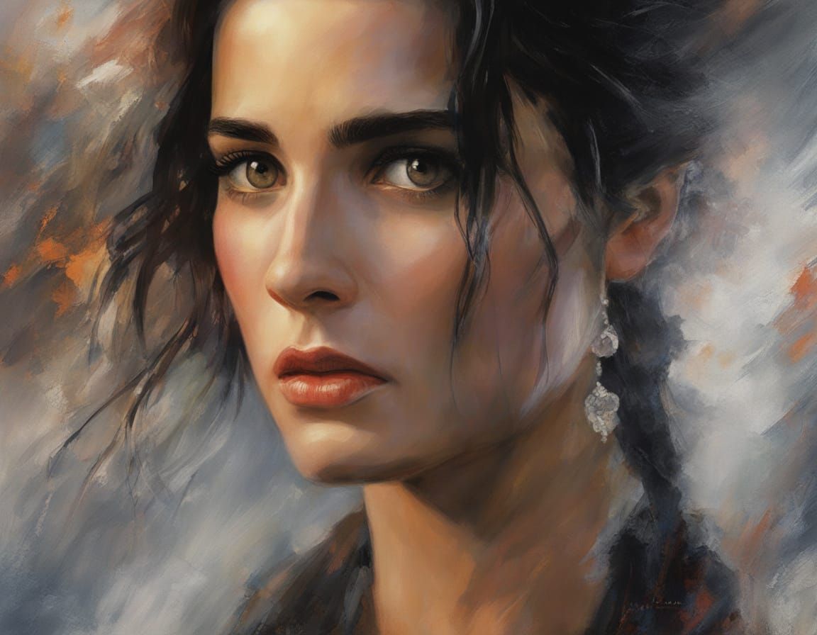 Hyperrealistic Demi Moore Portrait in Impasto Chalk Art