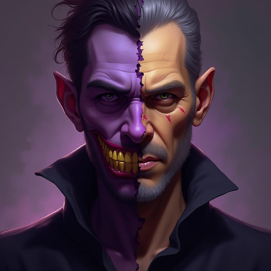 Dual Emotion Portrait in Dark Fantasy Style