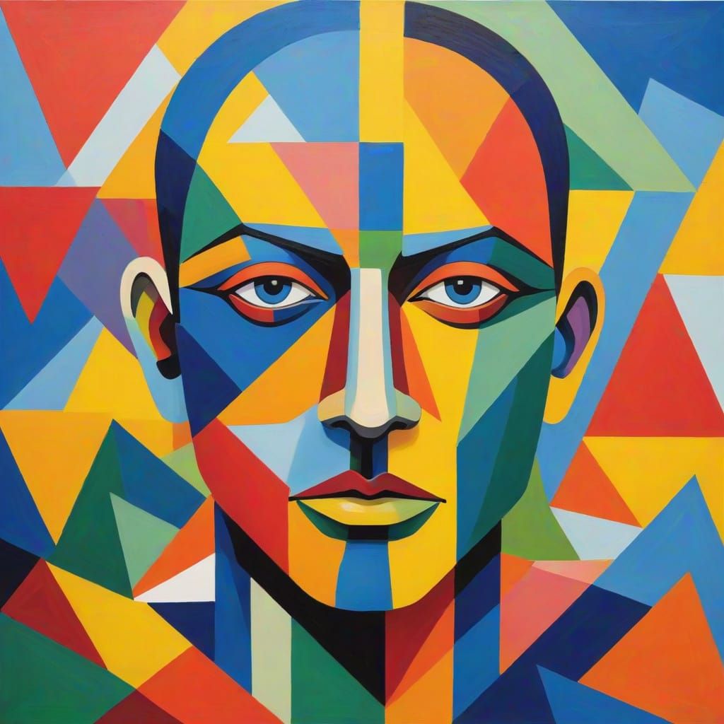 Abstract Geometric Face in Random Colors