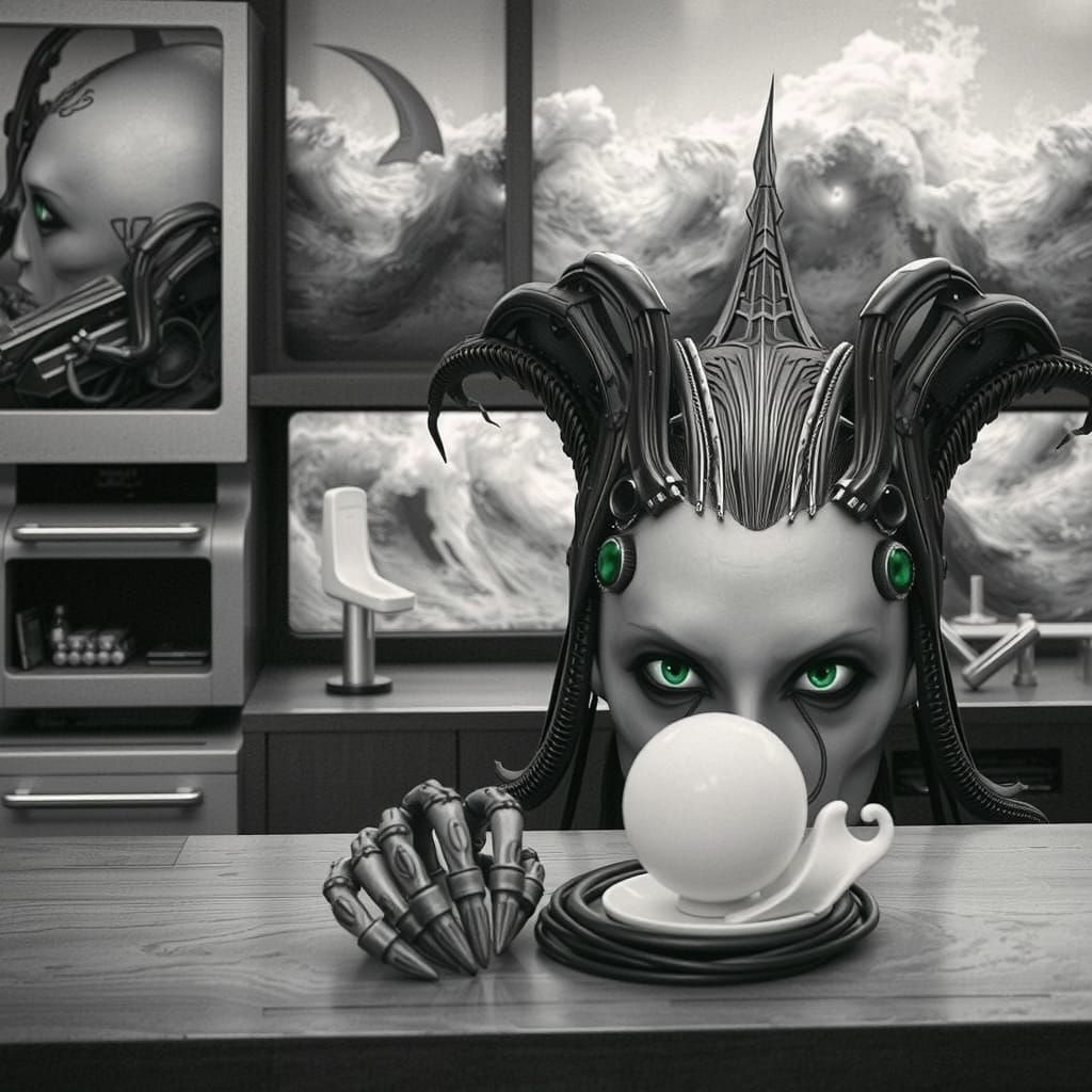 Biomechanical Robot Fish Creatures In Crashing Waves