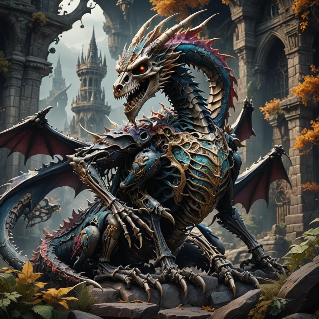Detailed Skeleton Dragon in Fantasy Concept Art