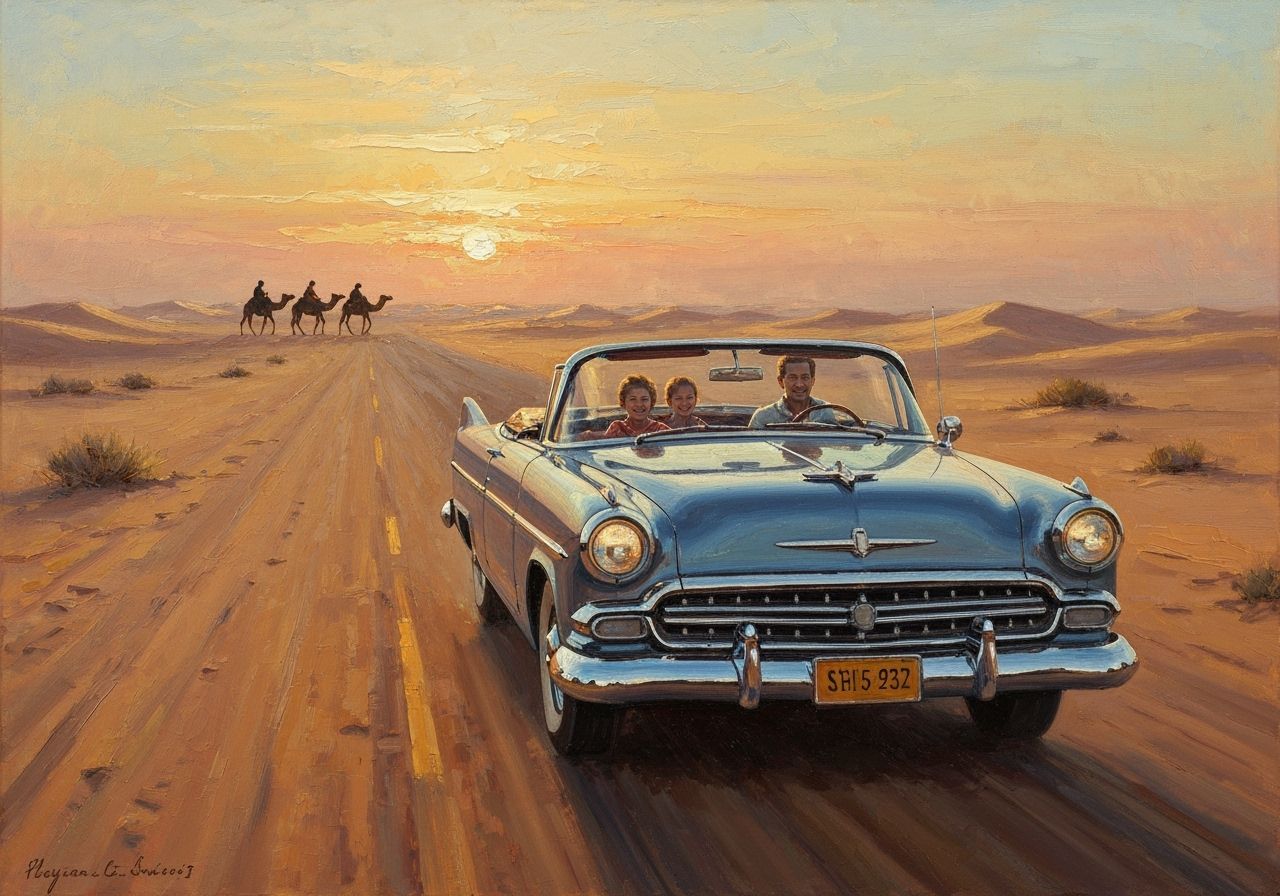 Vintage Desert Highway Sunset Family Road Trip