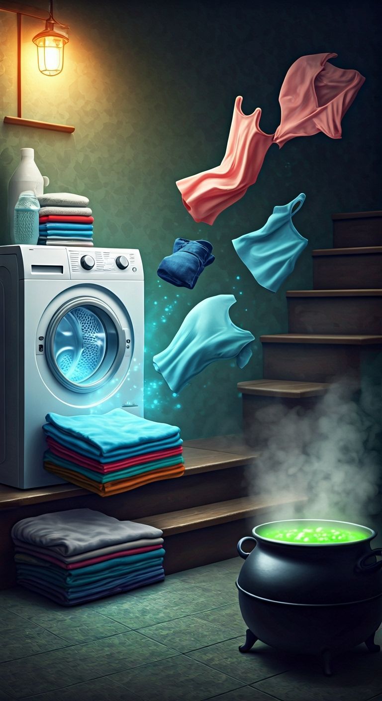 Magical Washing Machine Flinging Folded Clothes Up Stairs