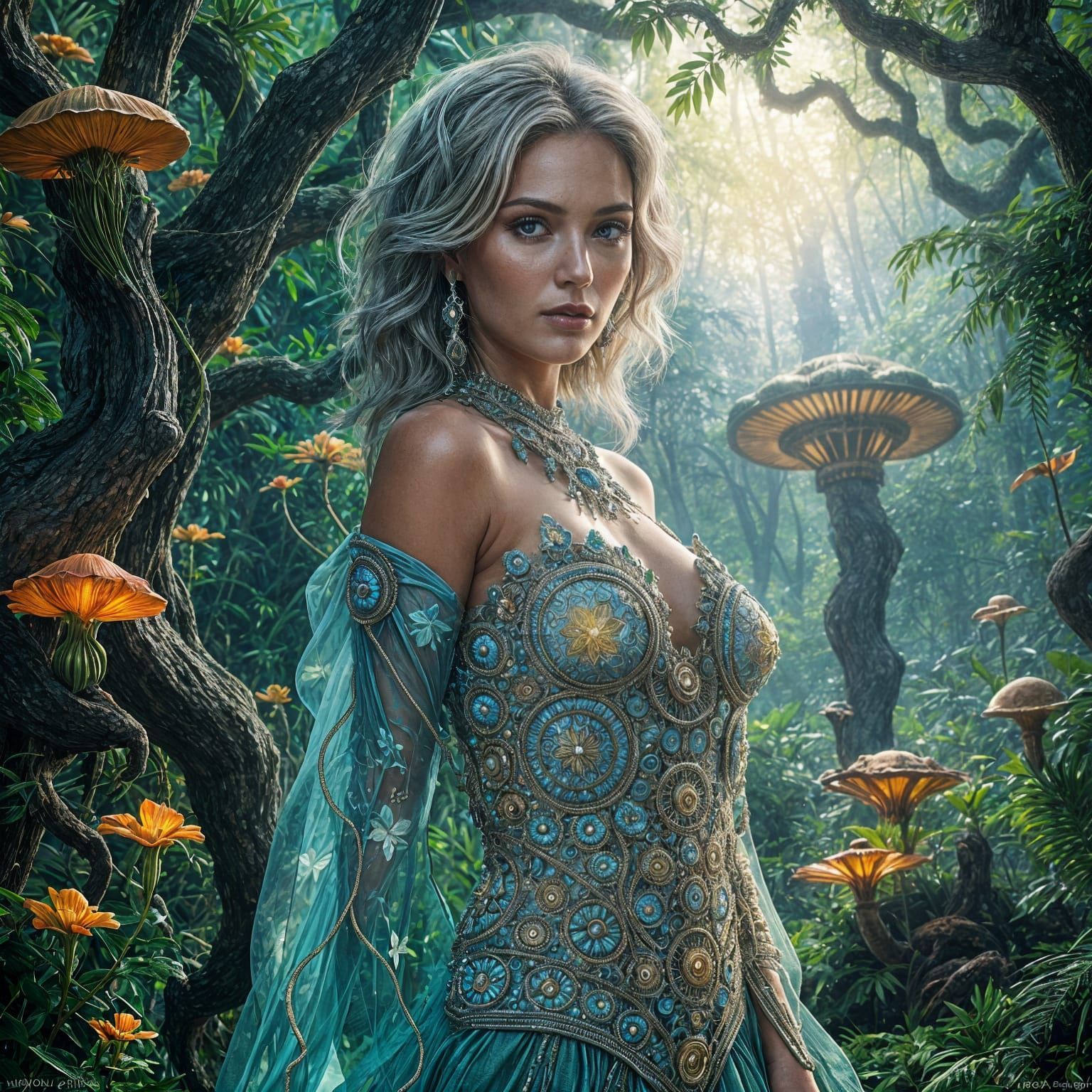 Hyperrealistic Goddess in Lush Jungle Setting