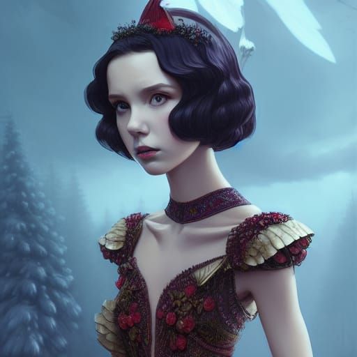 Snow White in a snowy forest