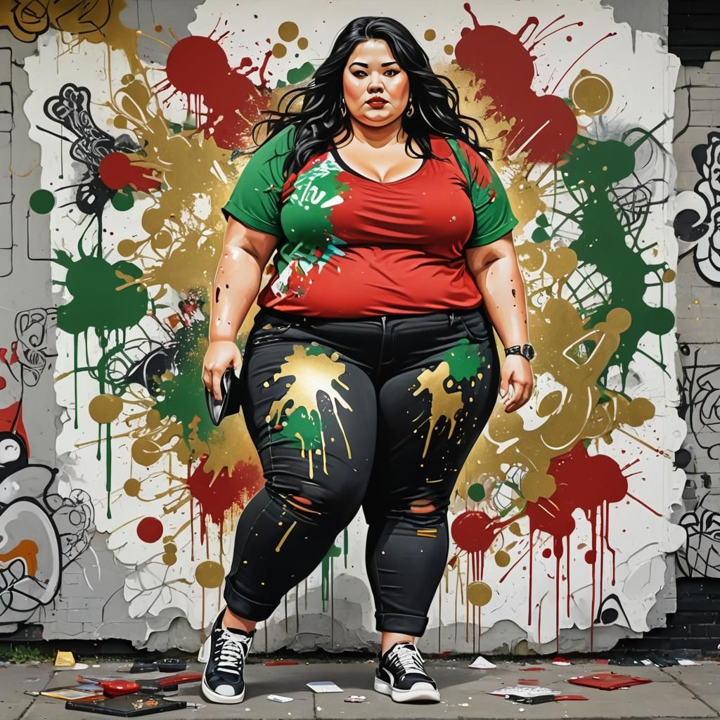 Plus-Sized Woman in Graffiti Art Style