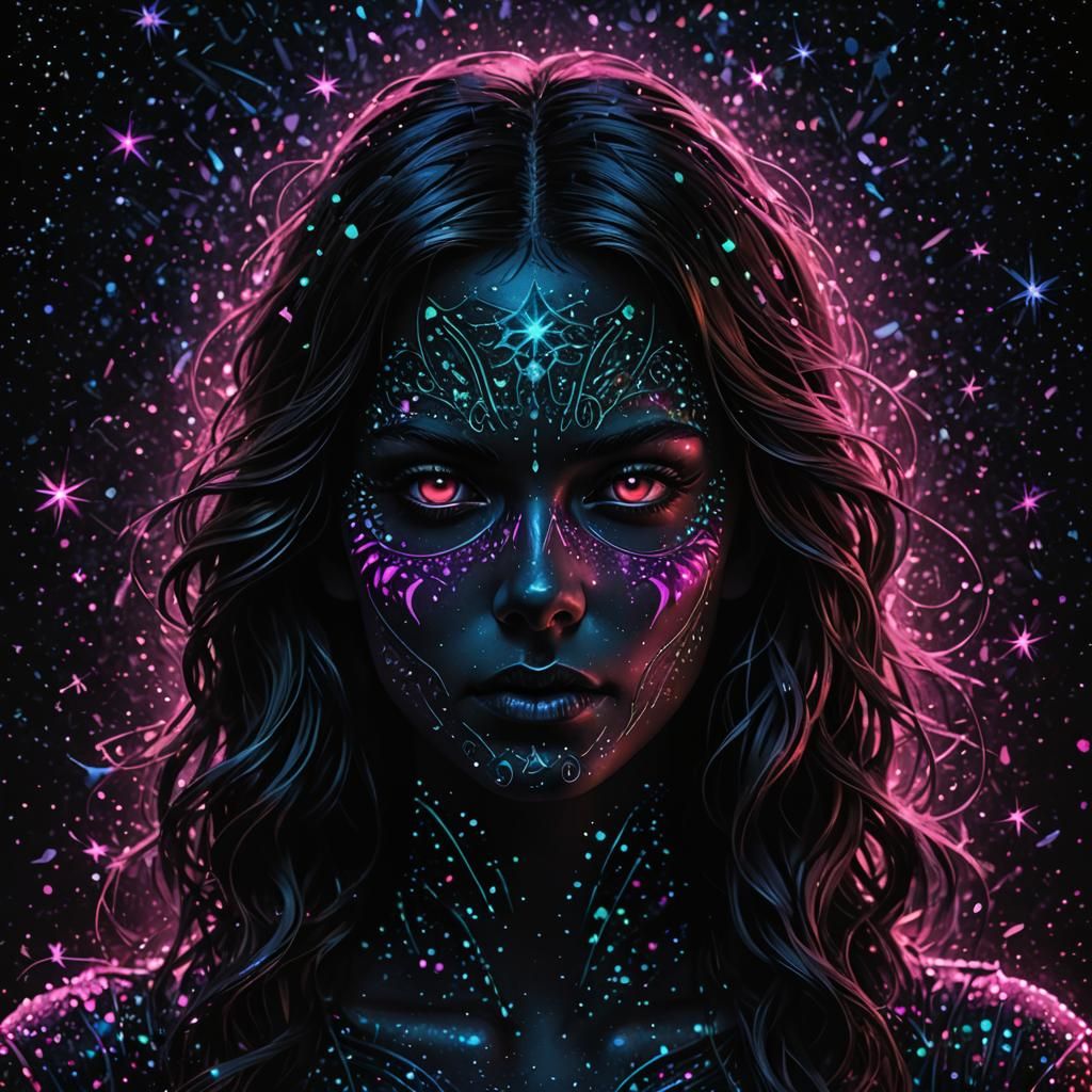 Chiaroscuro Horror with Neon Stars in Digital Art