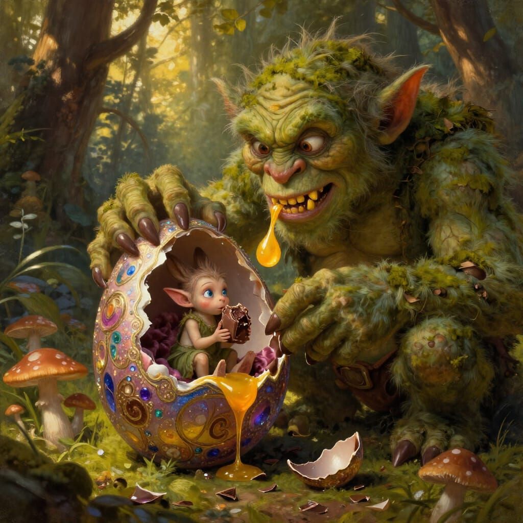 Moss Troll Discovers Elf in Fabergé Egg