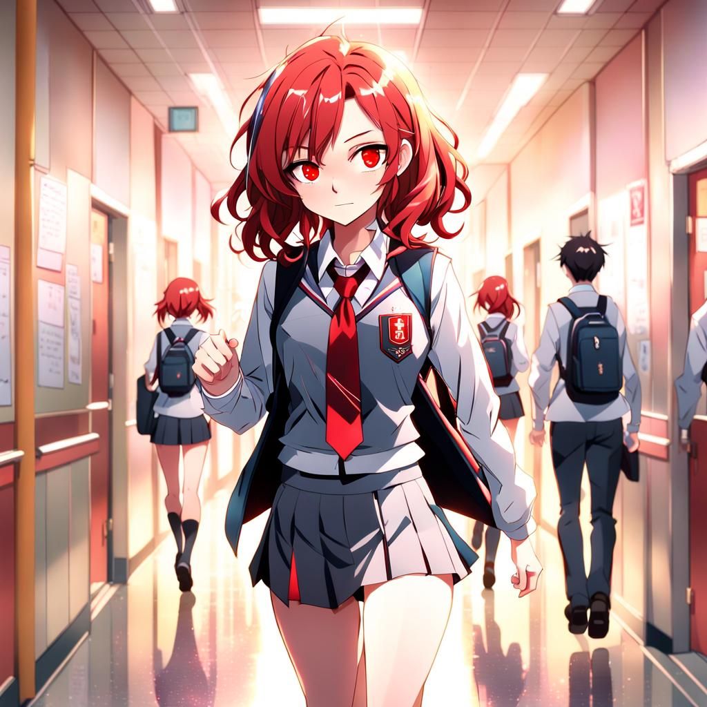 Anime Girl in School Uniform with Red Hair