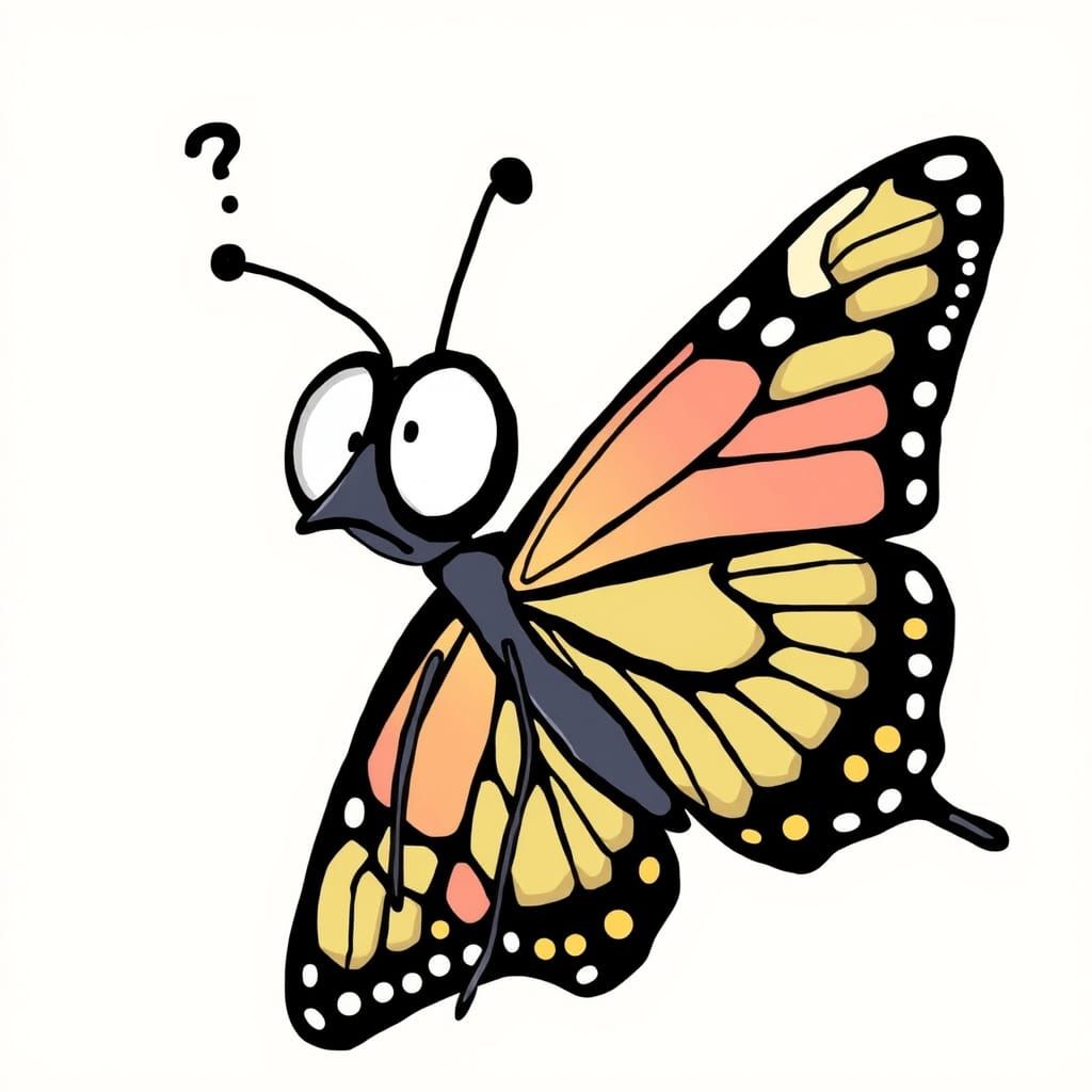 Confused Butterfly in Comic Book Style