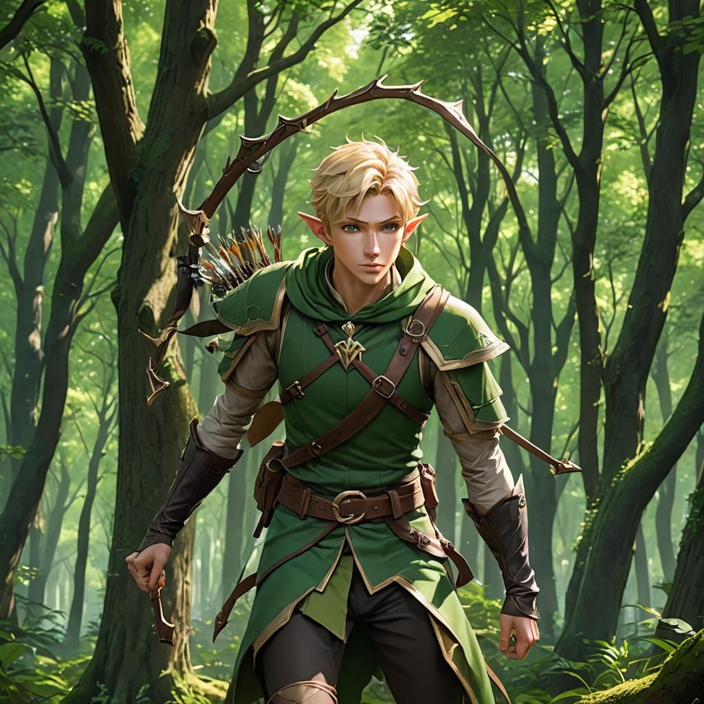 Elf Archer in Forest: 3D Anime Art