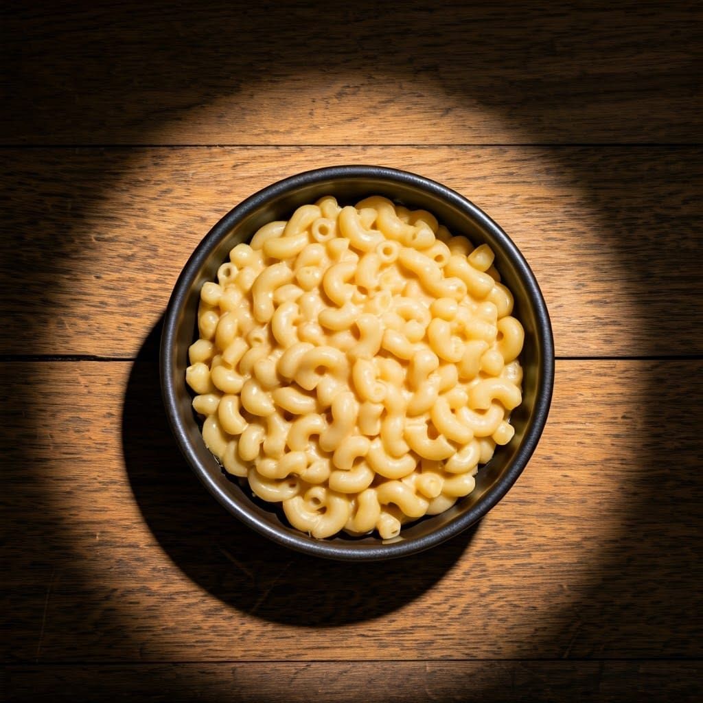 Warm, Golden-Hued Still Life of Macaroni and Cheese