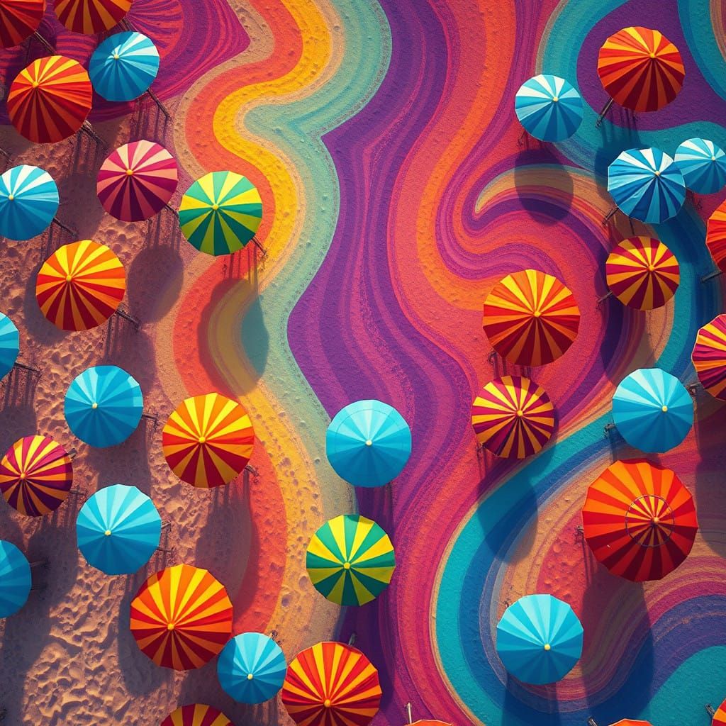 Vibrant Beach Umbrellas Dance Across the Sand