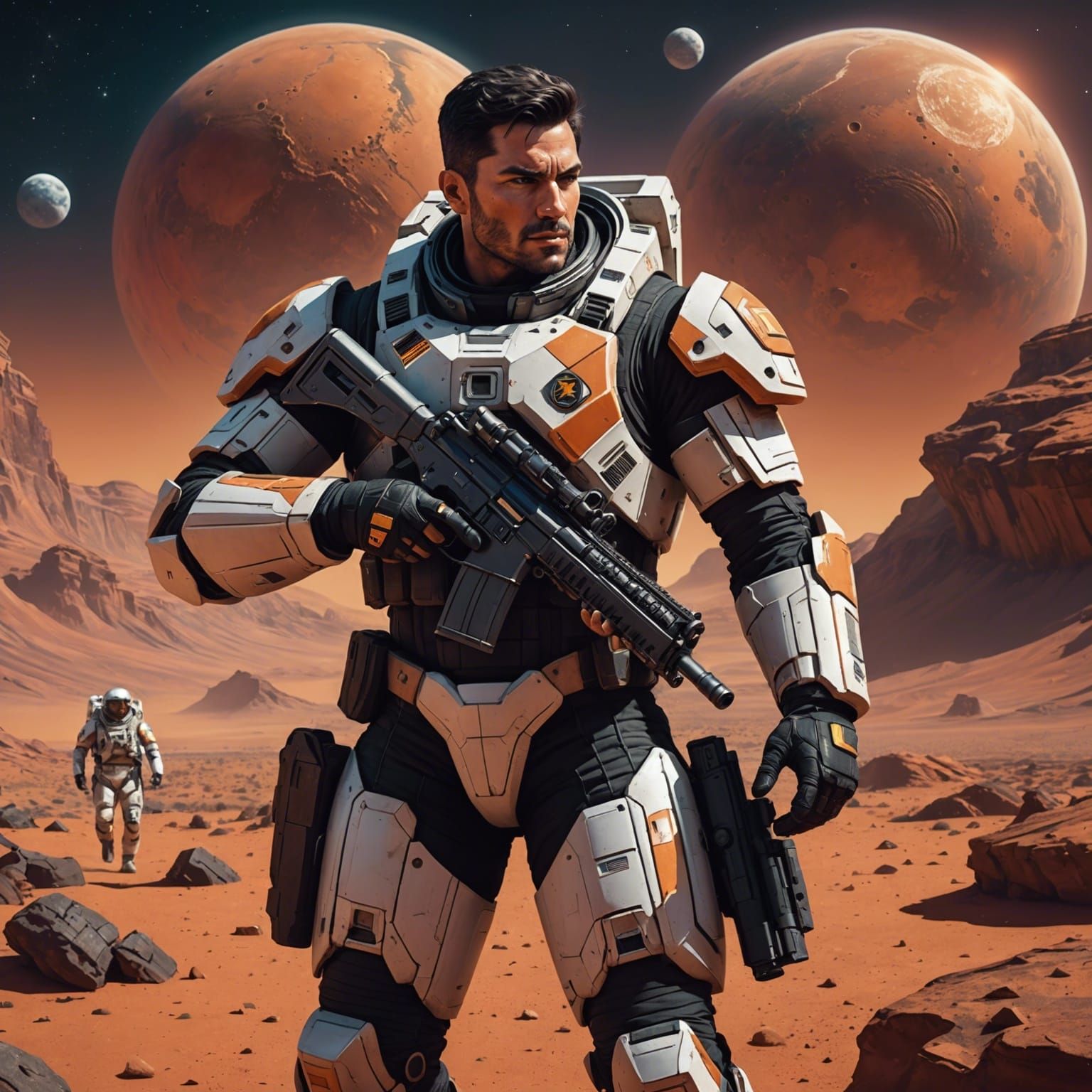 Futuristic Soldier on Mars in Hyperrealistic Style