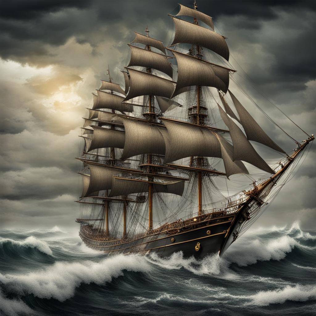 Steampunk Tall Ship on Stormy Seas