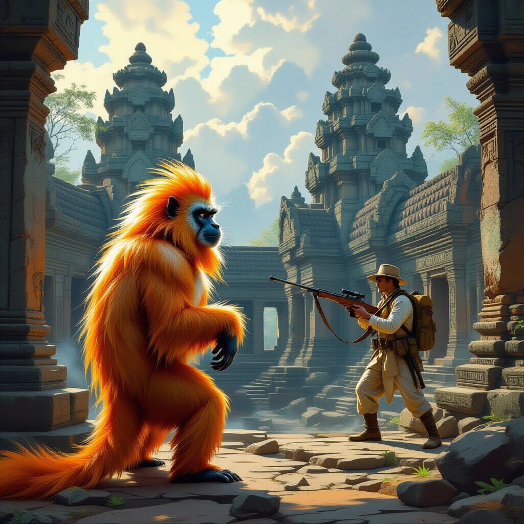 Fierce Monkey Defends Temple Ruins, Frazetta Style