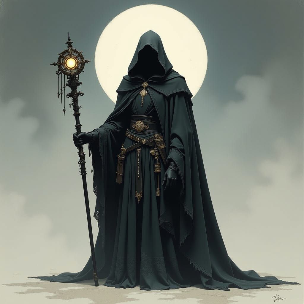Mystical Cloaked Figure in Victorian Style
