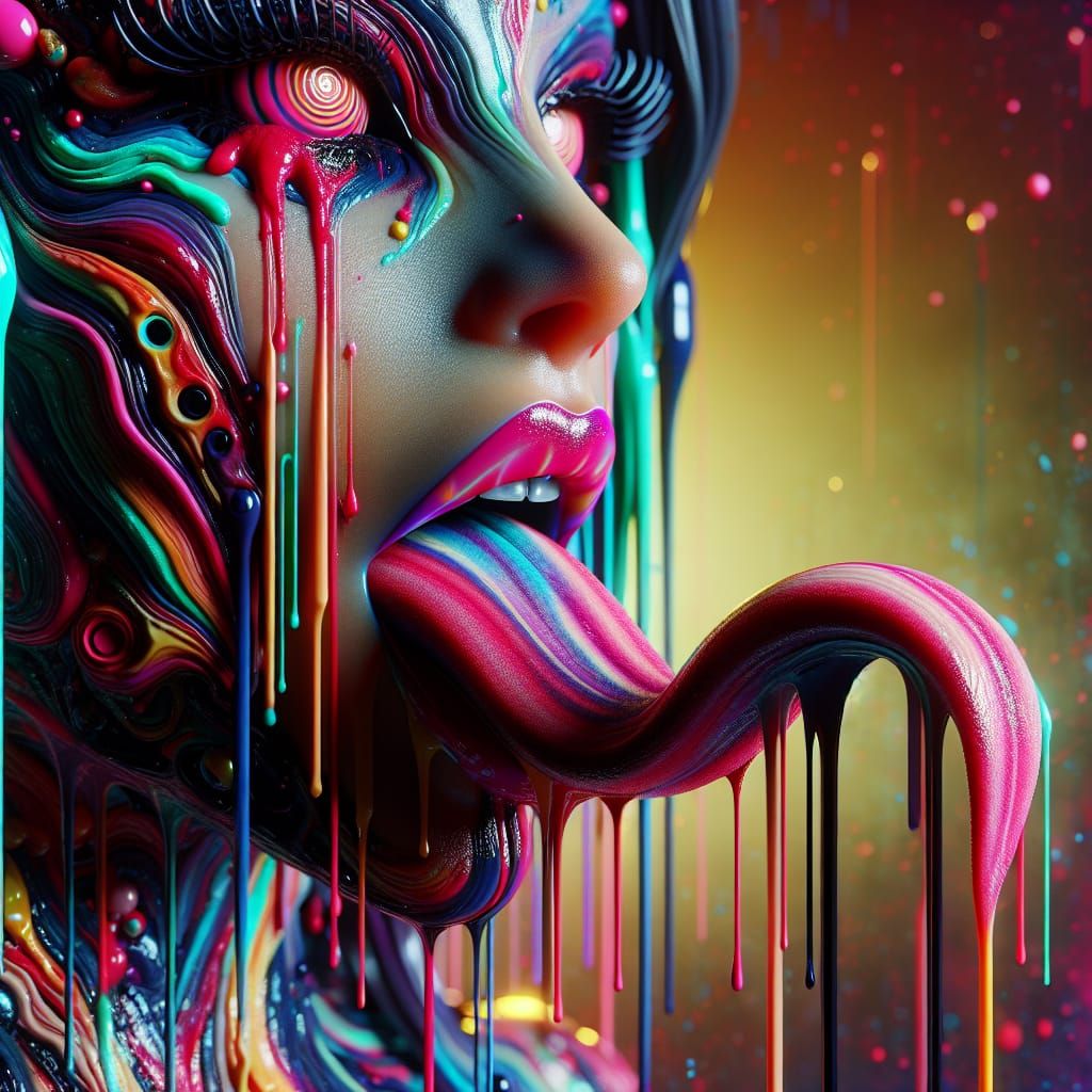 Psychedelic Alien Woman with Long Tongue: 3D Render
