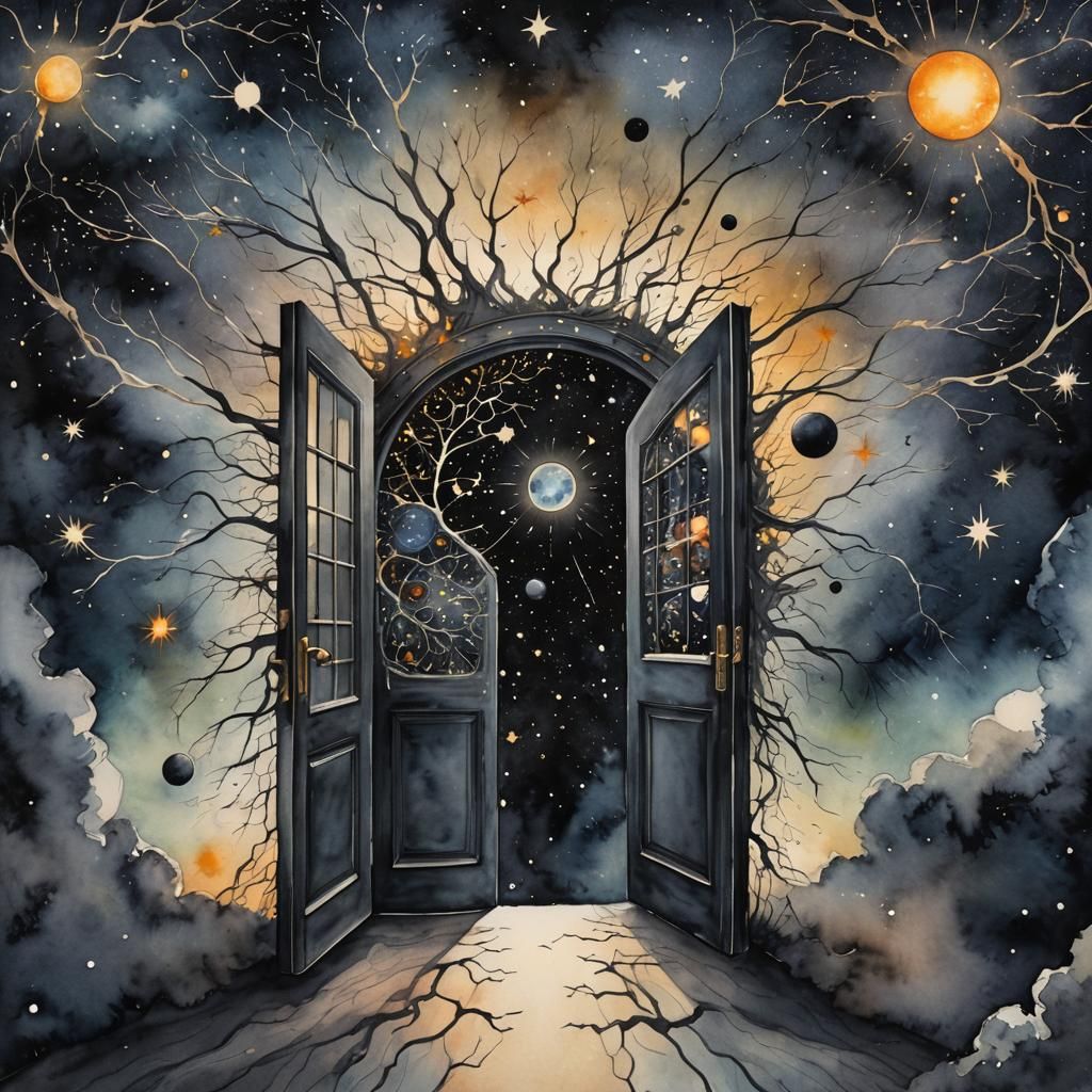 Whimsical Doorway to a Dark, Hyper-Realistic Universe
