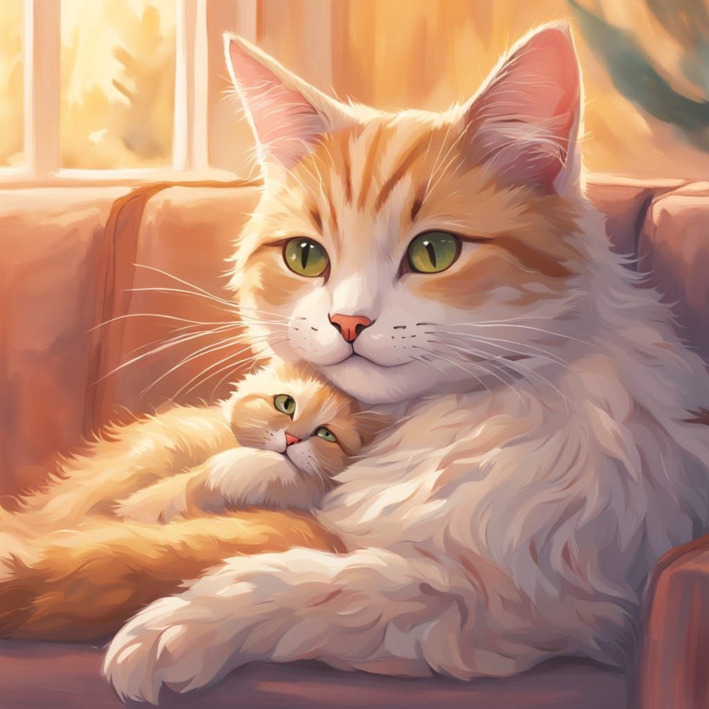 Cozy Feline Companion in Warm Living Room