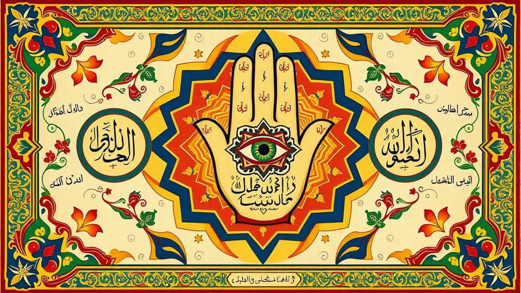 Sacred Hand Gesture with Eye of Protection in Vibrant Islami...